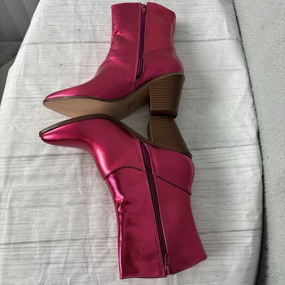 Chase & Chloe Women's Western Mid Calf Boots Cowgirl Size 7.5 Fuchsia Metallic - Picture 7 of 15